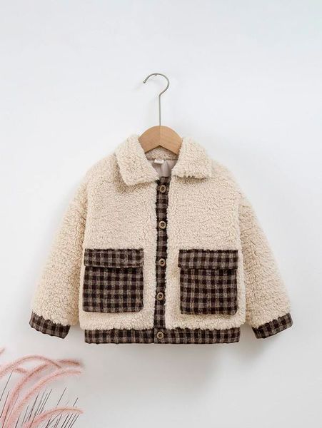 

toddler boys plaid panel flap pocket teddy coat she, Blue;gray