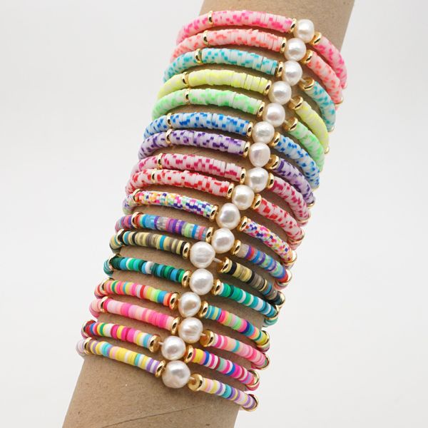 

colorful polymer clay disc beads strands bracelet summer style baroque pearl bracelets for women gift, Black