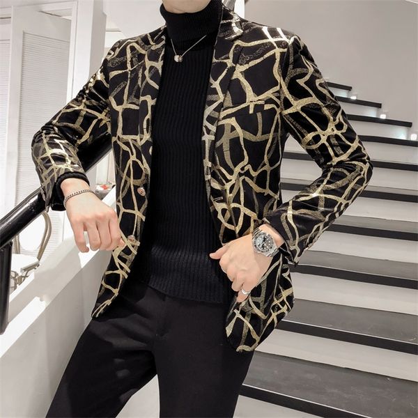 

blazer men korean slim fit print mens blazer jacket long sleeve casual hairstylist suit jacket dress blazer masculino lj201103, White;black