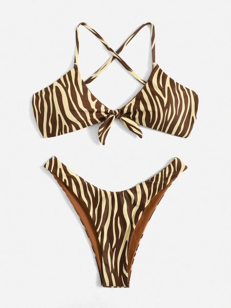 

zebra stripe cross back bikini swimsuit f9rm#, White;black