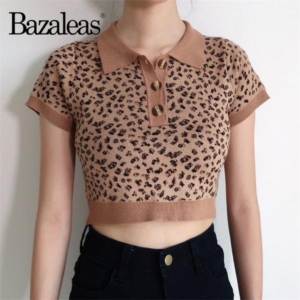 

bazaleas fashion knitted crop vintage cropped tshirt women retro leopard women tshirt harajuku tee drop shipping t200110, White
