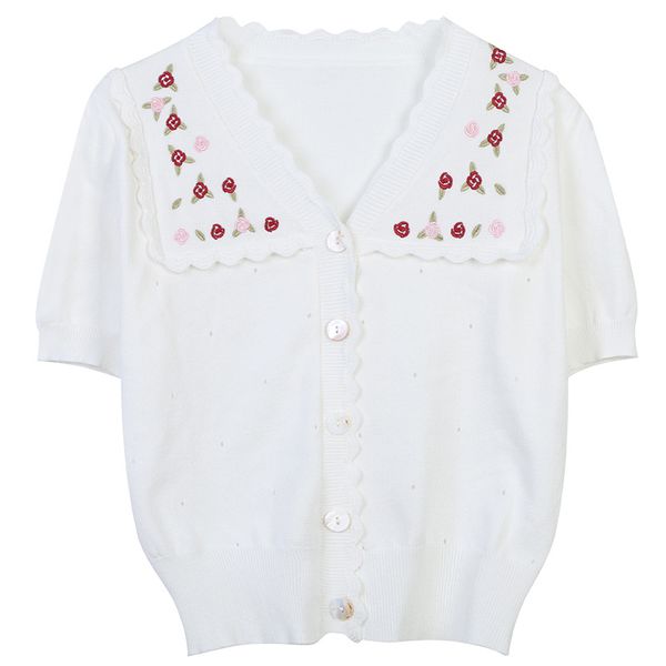 

516 2022 runway summer brand same style sweater white blue t shirt v neck short sleeve women's sweaters ming, White;black