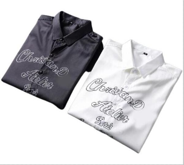 

luxurys designers dress shirt menswear fashion society black men solid color business casual mens long sleeve 88, White;black