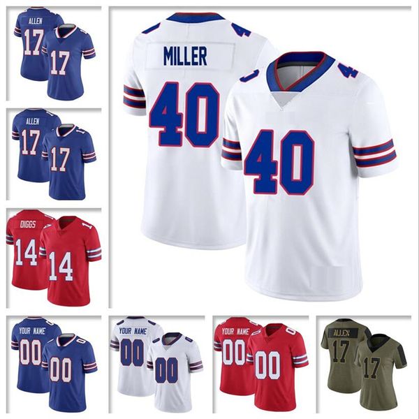 

fans josh allen jersey von miller stefon diggs dawson knox o.j. howard micah hyde bruce smith tre'davious white custom american footbal, Black