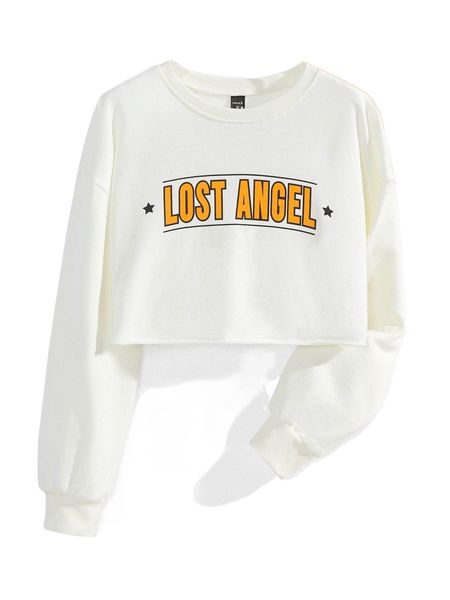 

x ceceillustrates letter graphic drop shoulder crop sweatshirt z97u#, Black