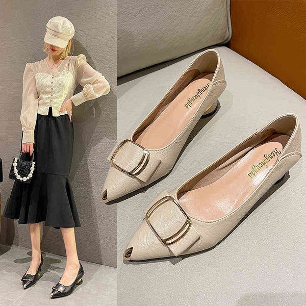 

high heels women's 2022 spring thick pointed square buckle shoes, Black
