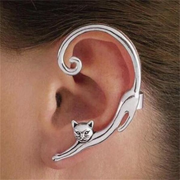 

cute cat clip on earrings ear cuff earrings for women orecchini ear wrap earcuff boucle d'oreille clip gc1145, Silver