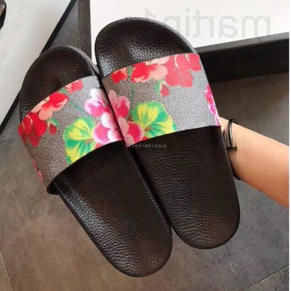 

slippers designer mens womens summer sandals beach slide casual ladies comfort shoes print leather flowers bee 36-46 with boxfuus, Black