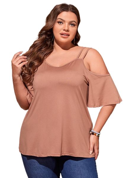 

emery rose plus solid cold shoulder tee l4fh#, Black