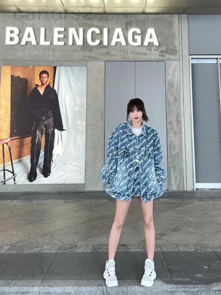 

two piece dress designer 22 spring and summer new denim series all over lettering washing design loose coat 100 with long shorts short skirt, White