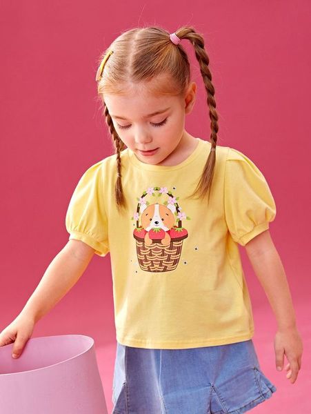 

x createdbyviolia toddler girls cartoon graphic puff sleeve t-shirt she, Blue