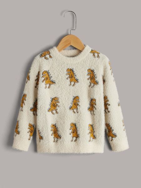 

toddler boys dinosaur pattern fuzzy sweater she, Blue
