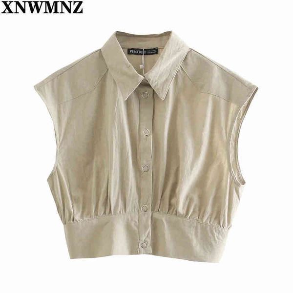 

xnwmnz ladies retro solid crop shirt women sleeveless summer chic female shirts woman cotton 210513, White