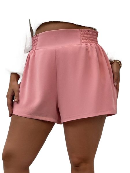 

plus high waist shirred waist shorts f5xx#, Black