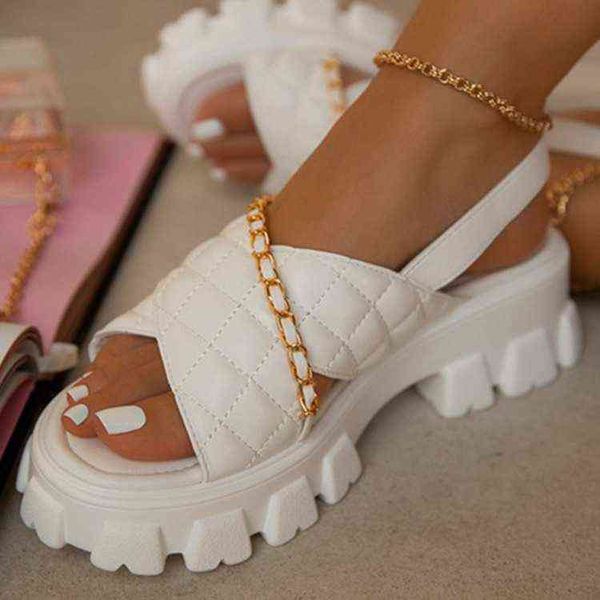 

sandals luxury chain open toe high heels cross belt diamond lattice platform sandals women shoes beach 220321, Black