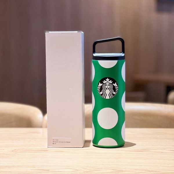 

starbucks 2022 spring and summer new kp joint green dot corrugated stainless steel thermos cup accompanying cup coffee cup