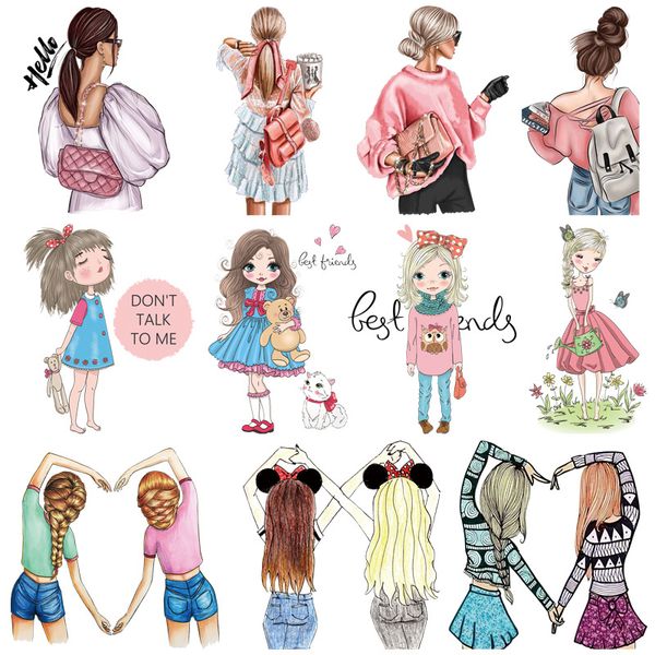 

notions iron on patches for clothing fashion girl thermal sticker on clothes diy washable beauty girls patch garments appliqued, Black