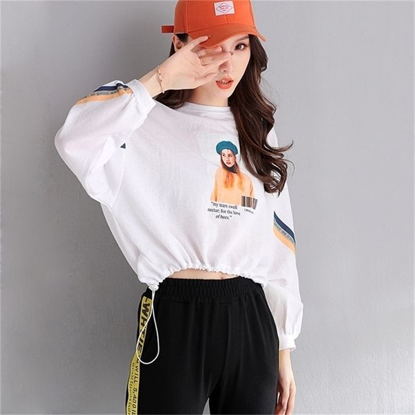 

women hoodies print casual loose pullover for girls long sleeve sweatshirt fashion clothes 201208, Black