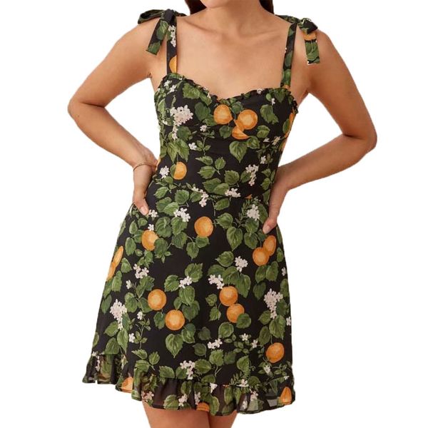 

casual dresses summer bow dress for women sleeveless elastic floral beach style slash neck fashion woman above knee, Black;gray