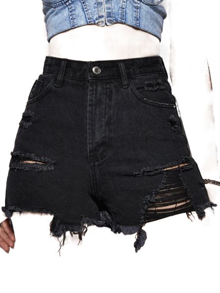 

ripped raw hem denim shorts g8ka#, White;black