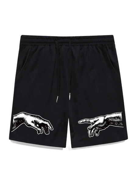 

romwe guys hands graphic shorts 38ip#, White;black