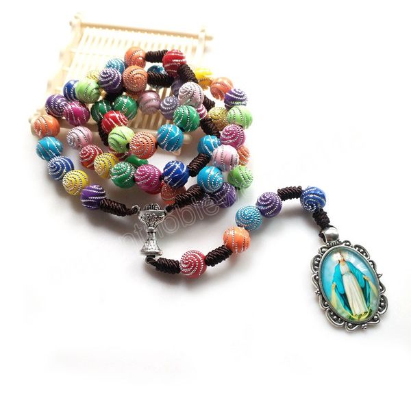 

pendant necklace multicolor plastic beads strand necklace for men women religious jewelry, Silver