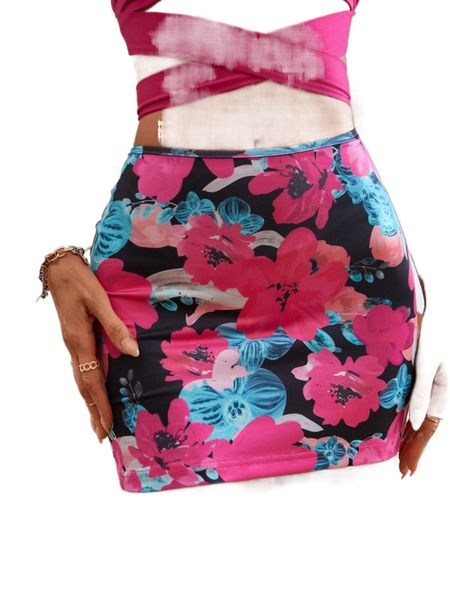 

floral print bodycon skirt r9qo#, Black