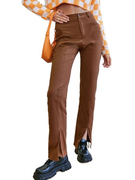 

simplee dual pocket split hem pants u7ty#, Black;white