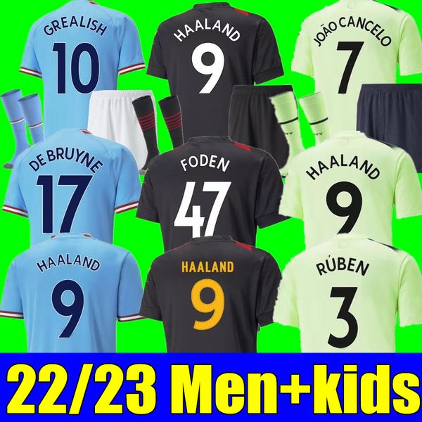 

new haaland soccer jersey 22 23 de bruyne mans cities grealish joao cancelo sterling g. jesus ferran mahrez 2022 2023 football shirt uniform, Black;yellow