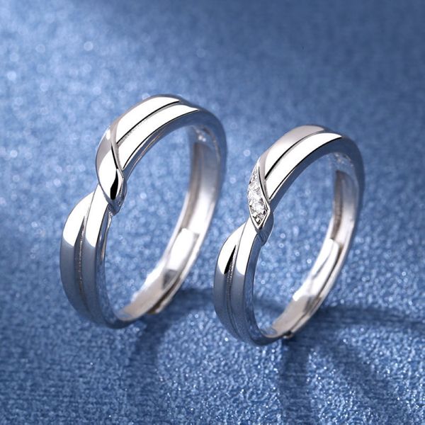 Platino placcato in rame massiccio, fiocco twist ridimensionabile, uomo donna, 1 paio di anelli per coppia, cristallo austriaco, regolabile, fidanzamento, matrimonio, festival, regalo, gioielli con le dita