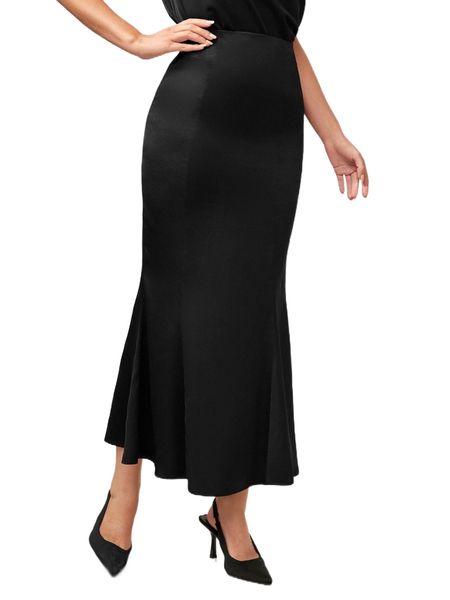 

mermaid hem solid skirt x1zk#, Black
