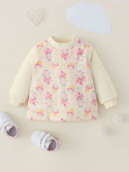 

baby slogan & cartoon graphic mock neck sweatshirt she, Black