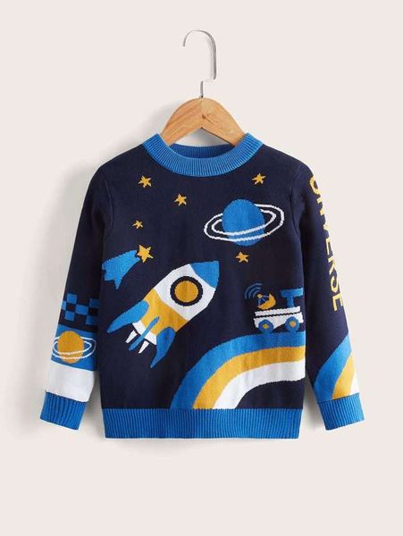 

toddler boys rocket & star pattern sweater she, Blue