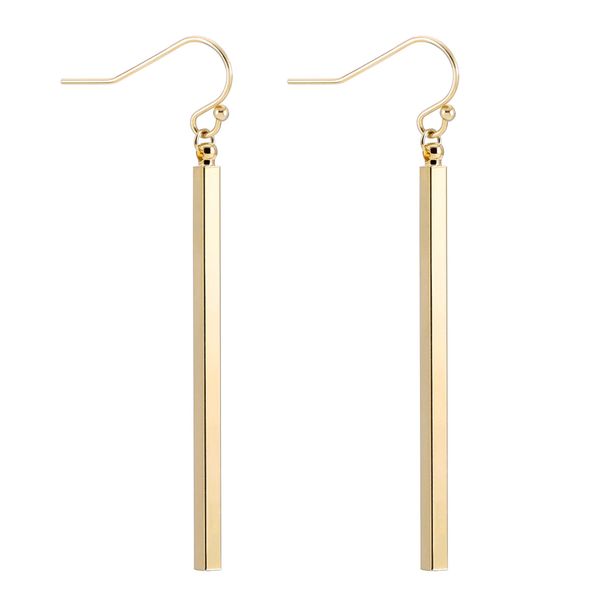 

charm 18k gold long vertical bar drop dangle earring minimal circle earrings amawv, Golden