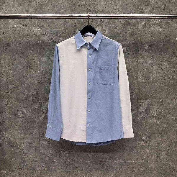 

tb thom shirt spring custom white blue patchwork oxford men's shirt korean trend fashion concise design women's blouse, White;black