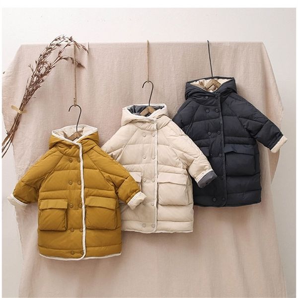 

children winter coat boys girls thick outerwear hooded kids jacket zipper solid jacket for children warm kids clothing lj201201, Blue;gray