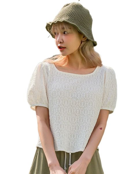 

dazy puff sleeve scoop neck textured blouse z5dw#, White