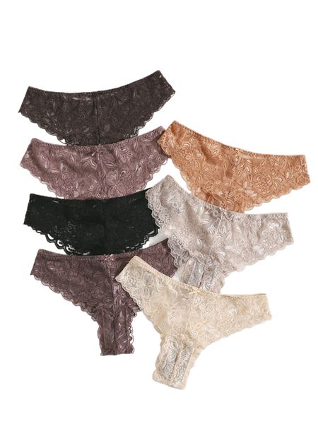 

7pack floral lace panty set 601s#, Black;red