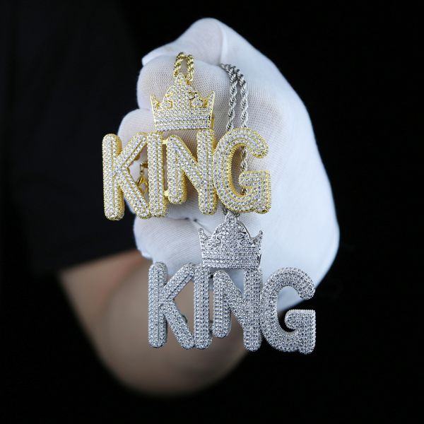 Iced Out Bling-Halskette, vollständig gepflasterte Zirkonia-Cz-Kronenform, KÖNIG-Buchstaben-Anhänger-Halsketten für Männer, Jungen, Hip-Hop-Schmuck