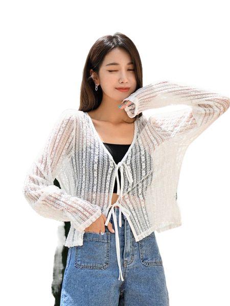 

dazy solid tie front sheer without camisole q7fe#, White