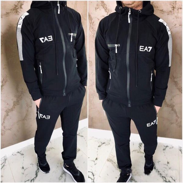 

letter printed 2020 tracksuit fashion zipper cardigan men sportswear two piece sets hoodie pants sporting suits 82k, Black;red