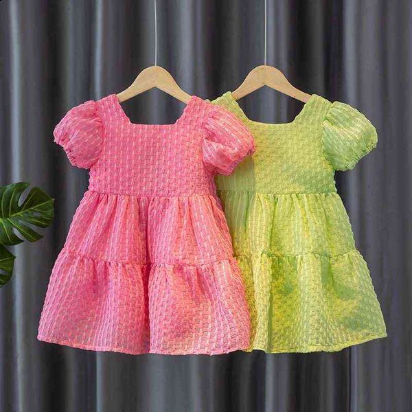 2022 Summer Girls Dress Корейская версия зеленое розовое платье лук