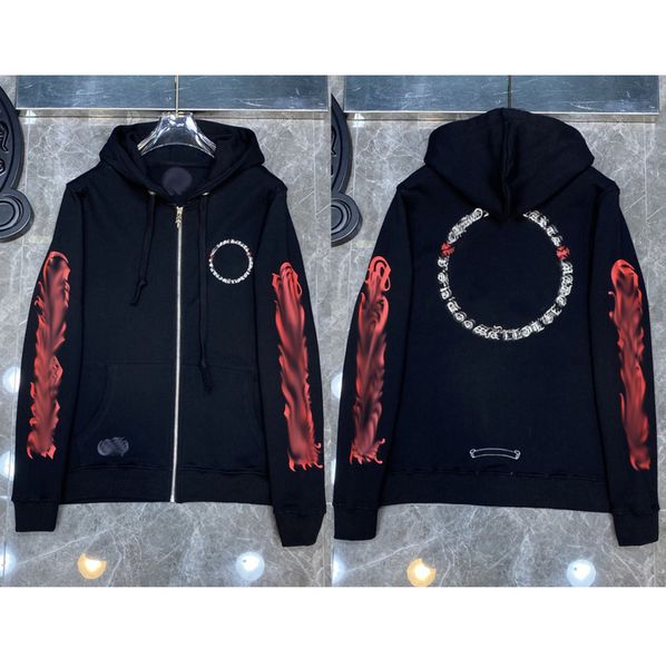 

classic loose mens hoodie brand ch sweatshirts horseshoe sanskrit print designer luxury zipper jacket fashion pullover hooded sweater women, Black