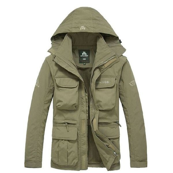

men tactical jacket autumn quick dry 2 in 1 xxxl military style army coat male multi pockets hooded windbreaker waterproof 220728, Black;brown
