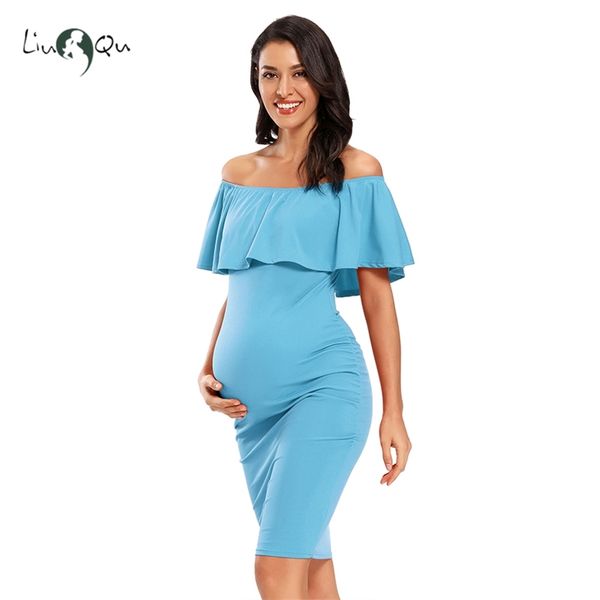Pograghy Props Ärmellose Schwangerschaftskleidung für schwangere Frauen Schulterfreies kurzes langes Umstandskleid 220607