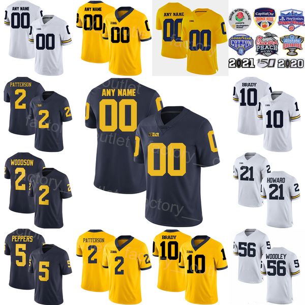 

ncaa football wolverines college 5 jabrill peppers jersey university 10 tom brady 2 charles woodson 21 desmond howard 56 lamarr woodley 2 sh, Black