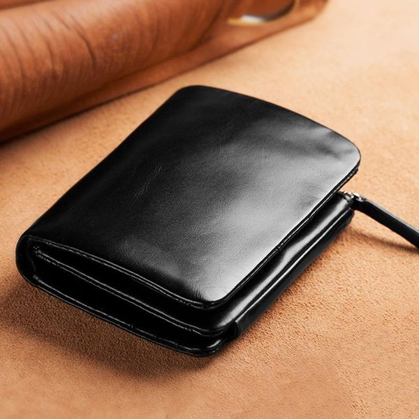 

wallets men's wallet rfid anti theft short zipper three fold business card holder money bag purse genuine leather malewallets, Red;black