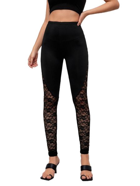 

contrast floral lace leggings y1dw#, White;black