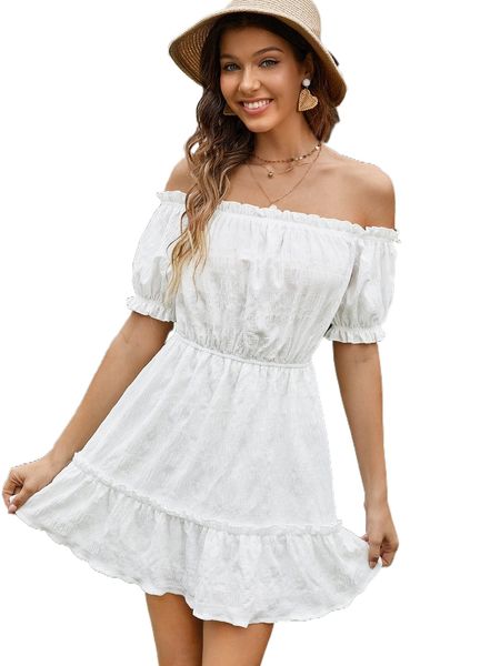 

off shoulder flounce cuff ruffle hem dress f4bd#, Black;gray