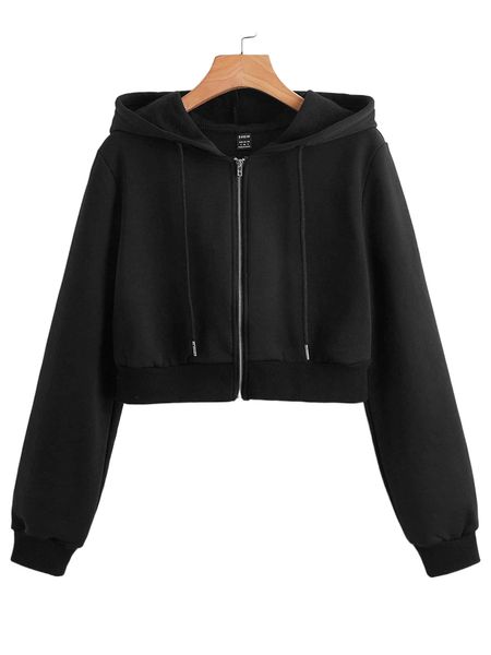 

zip up hooded crop sweatshirt 651l#, Black